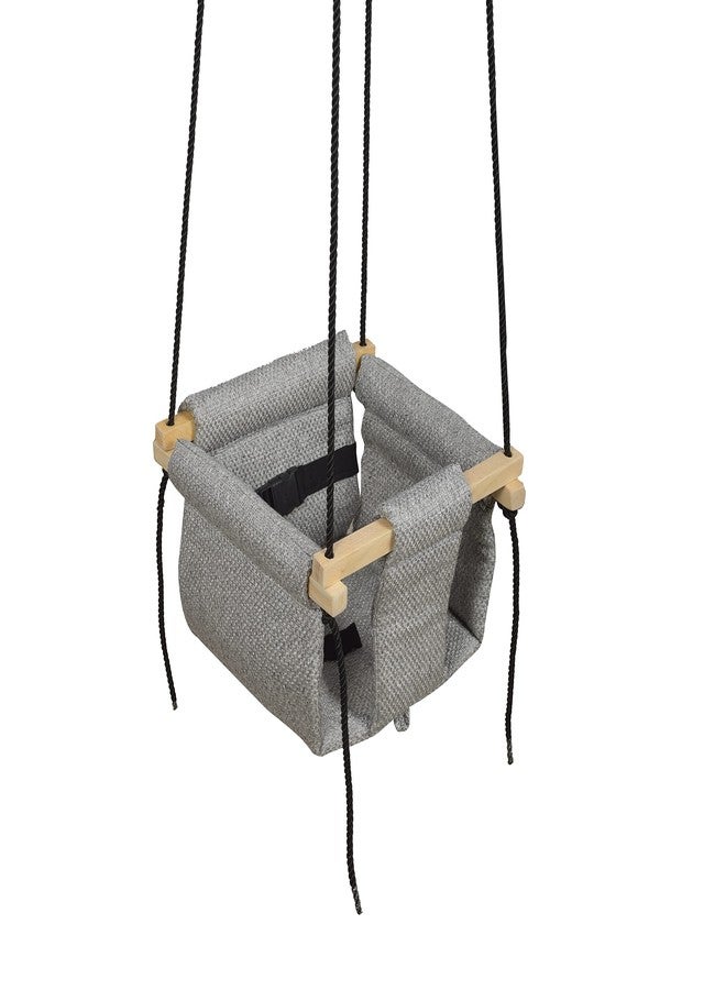 BOFFLE أرجوحة معلقة من قماش قطني وخشب من بوفل للأطفال الرضع، كرسي داخلي وخارجي للأطفال الصغار، كرسي أرجوحة للأطفال، مهد، هدية عيد ميلاد للأطفال (من 6 أشهر إلى 3 سنوات) (رمادي) - Image 2